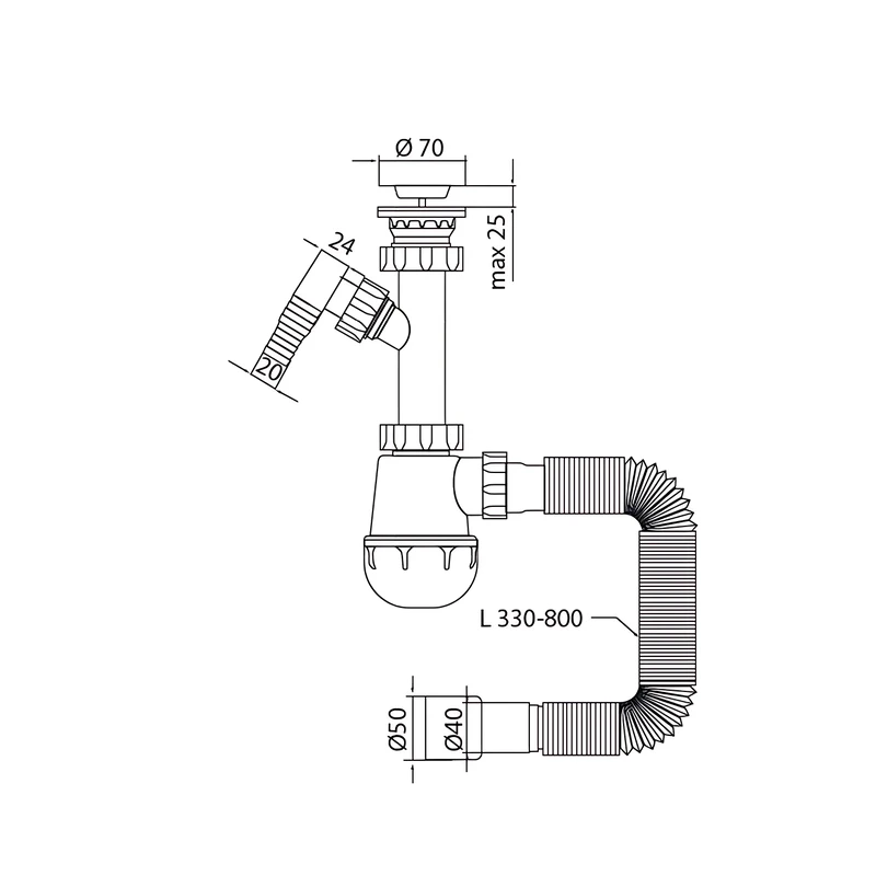 Сифон для кухні Mixxus SK-01-B 1 1/2"x40 з литим випуском та відводом для пральної машини (MI8191) - 2