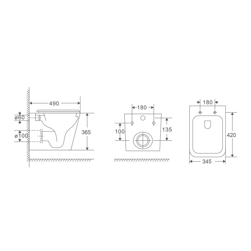 Унітаз підвісний Mixxus Premium Quadro-0301-R 490x340x360mm, система змиву Rimless (MP6452) - 2