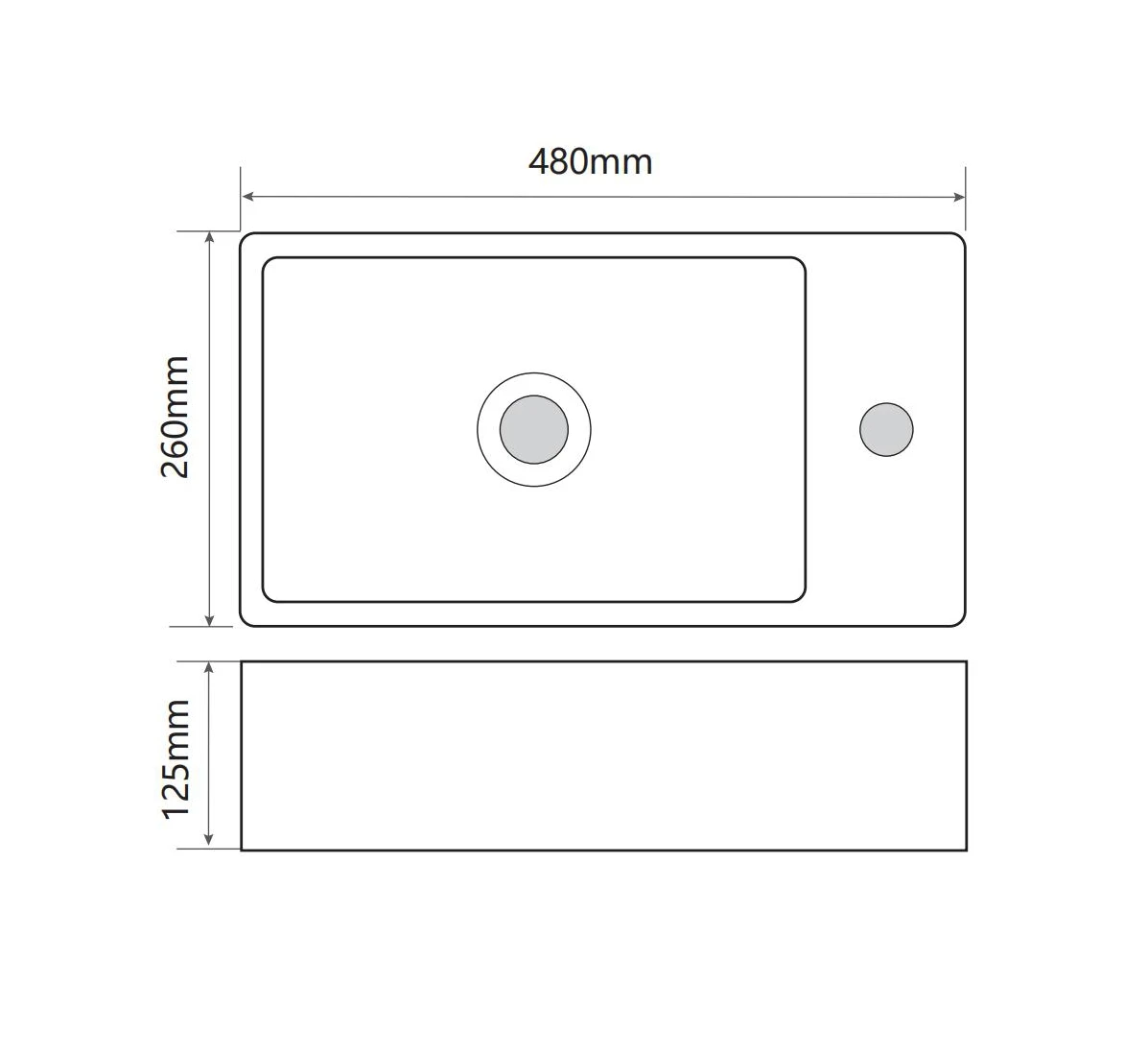 Раковина накладна Mixxus Premium QUADRO-0207 480х260х125mm з отвором під змішувач (MP6503) - 2