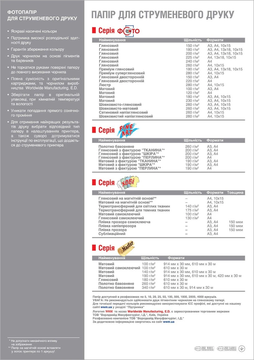 Фотопапір WWM глянсовий 225г/м кв, A4, 100л (G225.100) - 2