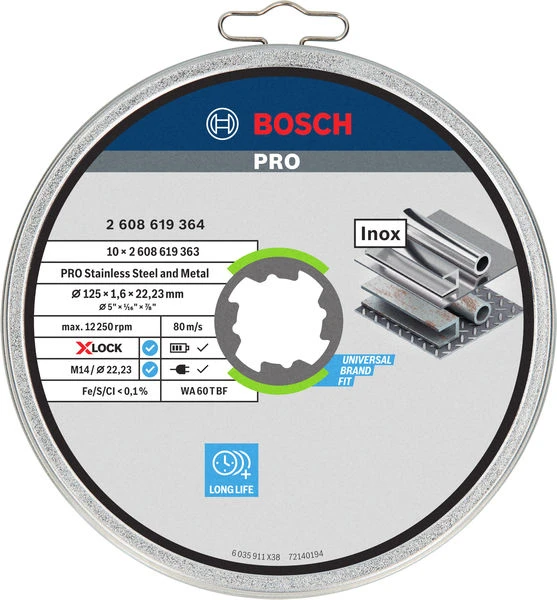 Диск відрізний Bosch Professional X-LOCK Inox по нержавіючій сталі 125x1.6x22.23мм, 10шт - 2