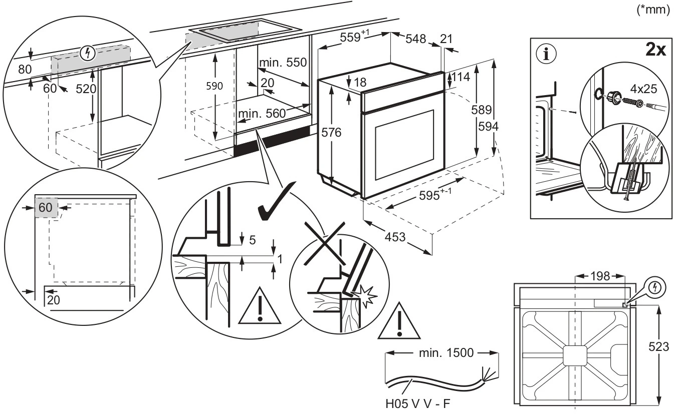 Духова шафа Electrolux електрична, 72л, A++, дисплей, конвекція, піроліз, телескопічні напрямні, чор - 2
