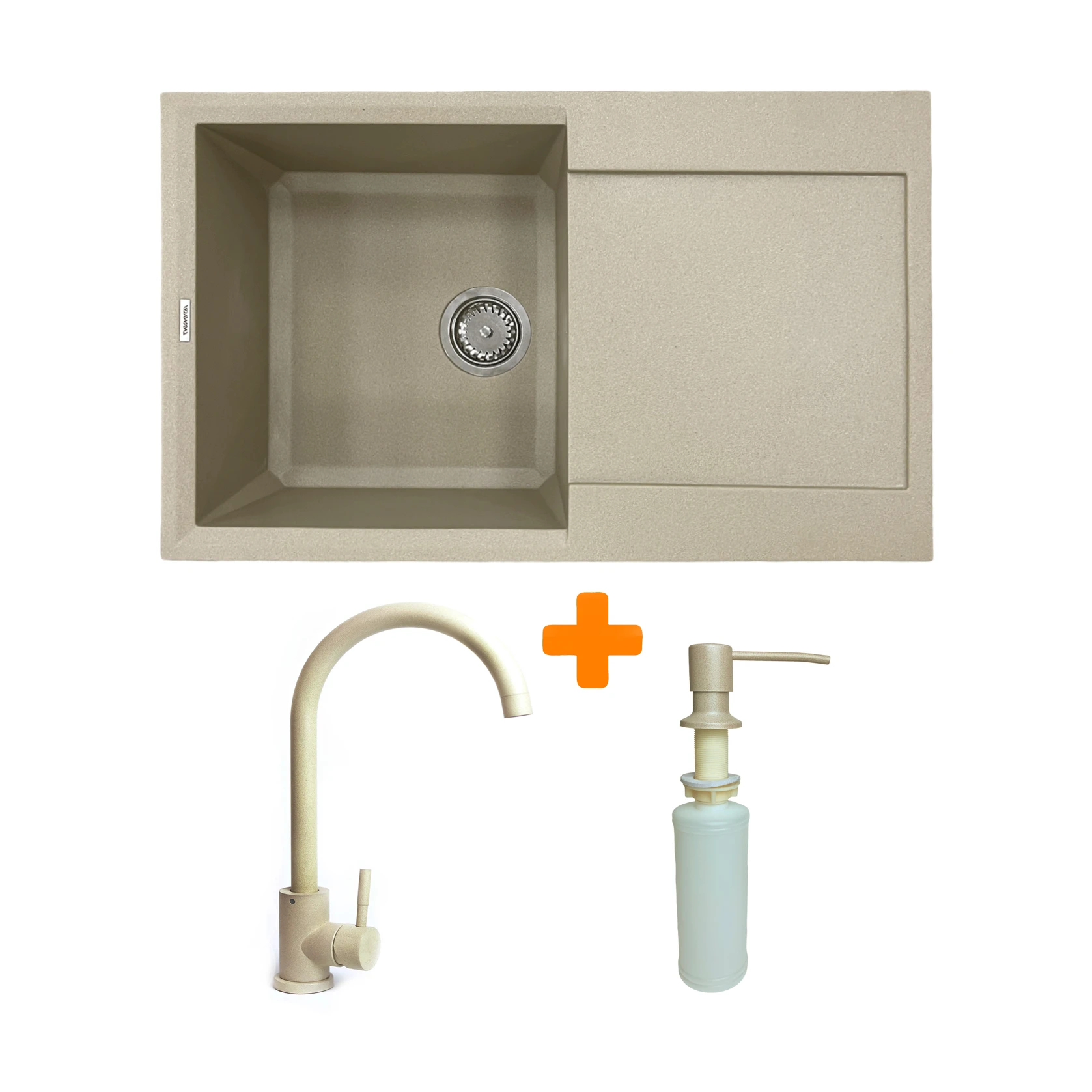 Набір кухонний Adamant Horizon, штучний камінь, прямокут., з крилом, 780х495х230мм, чаша - 1, врізна