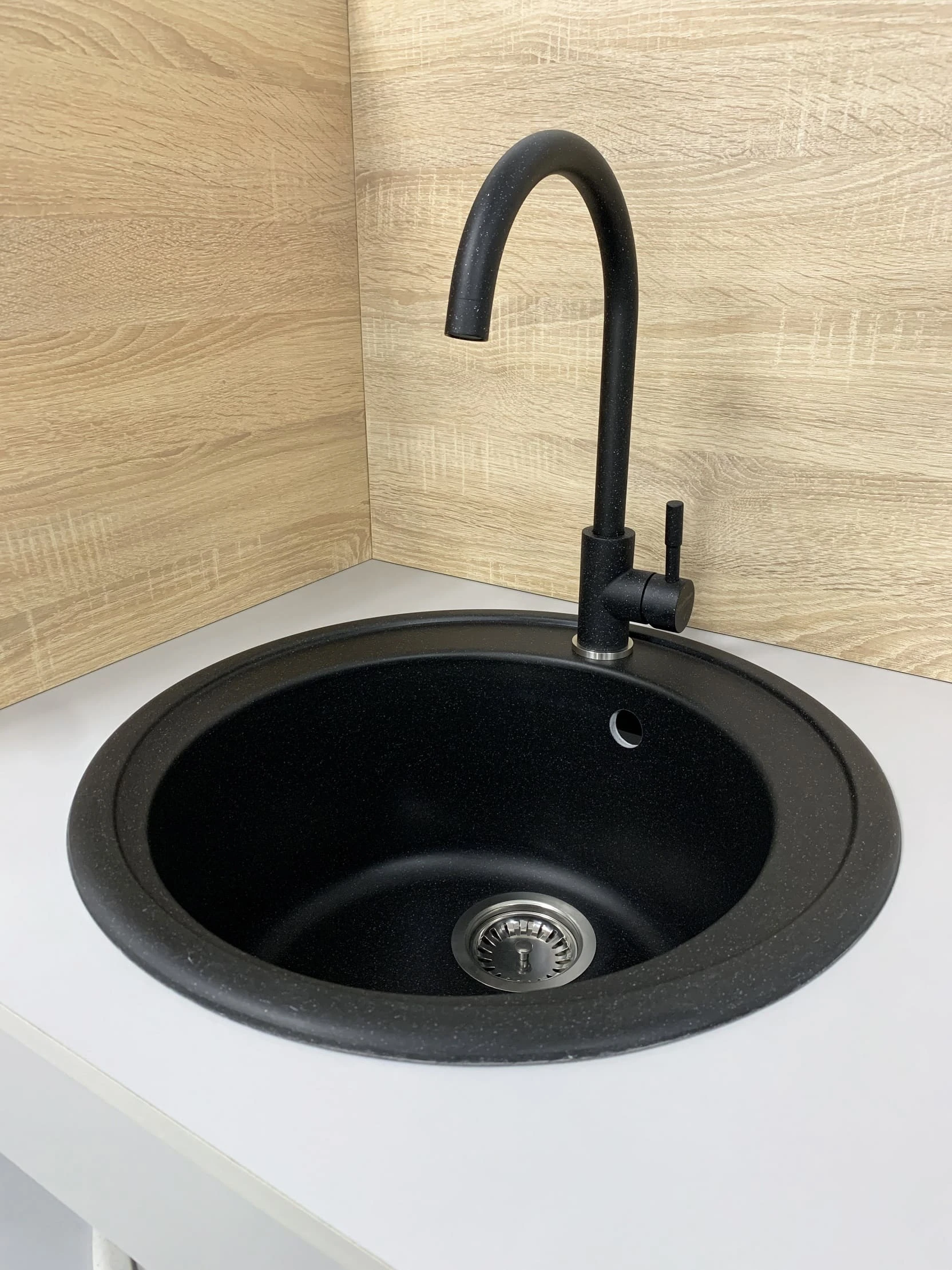 Мийка кухонна Adamant Sun, штучний камінь, кругла, без крила, 510x200мм, чаша - 1, врізна, чорний - 2