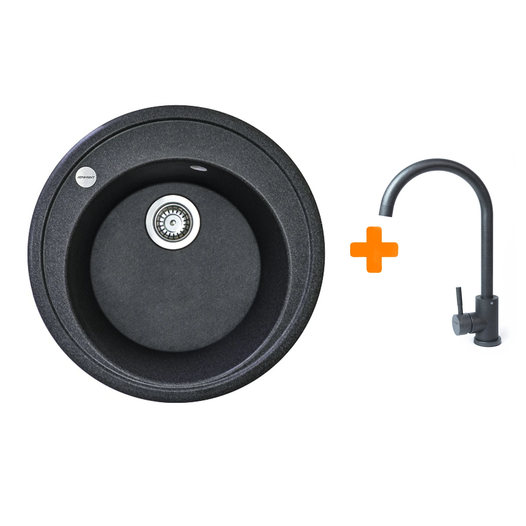 Набір кухонна Adamant Sun, штучний камінь, кругла, без крила, 510x200мм, чаша - 1, врізна, графіт +