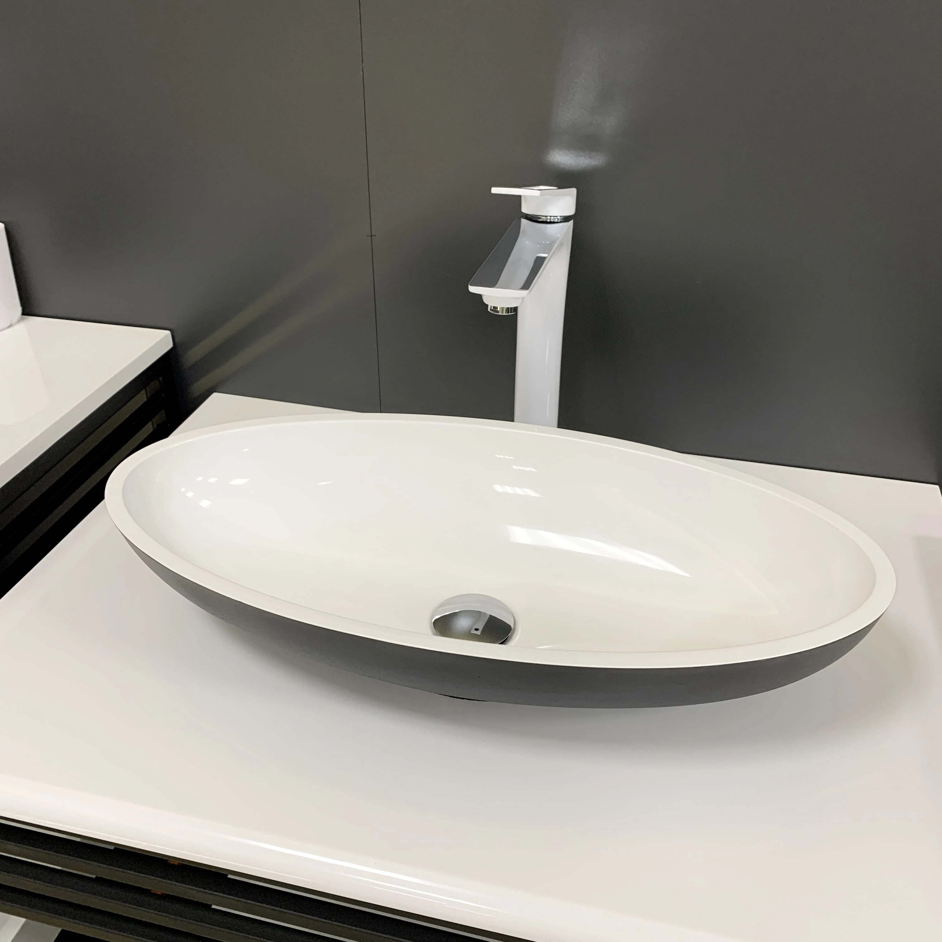 Раковина, умивальник Adamant ANDERE NEW, штучний камінь, овальна, без отвору для змішувача та перели - 2