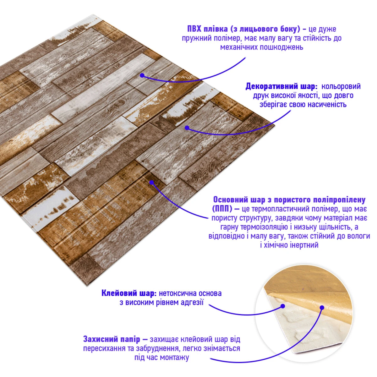 Самоклеюча декоративна 3D панель 700x700x5мм Коричневе дерево (049) SW-00000152 - 2