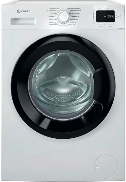 Пральна машина Indesit фронтальна, 7кг, 1200, A, 49.6см, дисплей, пара, інвертор, люк чорний, білий