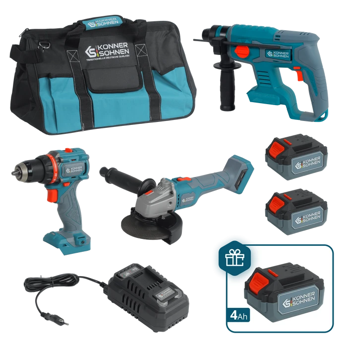 Набір із трьох акумуляторних інструментів Konner&Sohnen KS RHAGD 20V SET 3 PLUS 20В шурупокрут, шліф