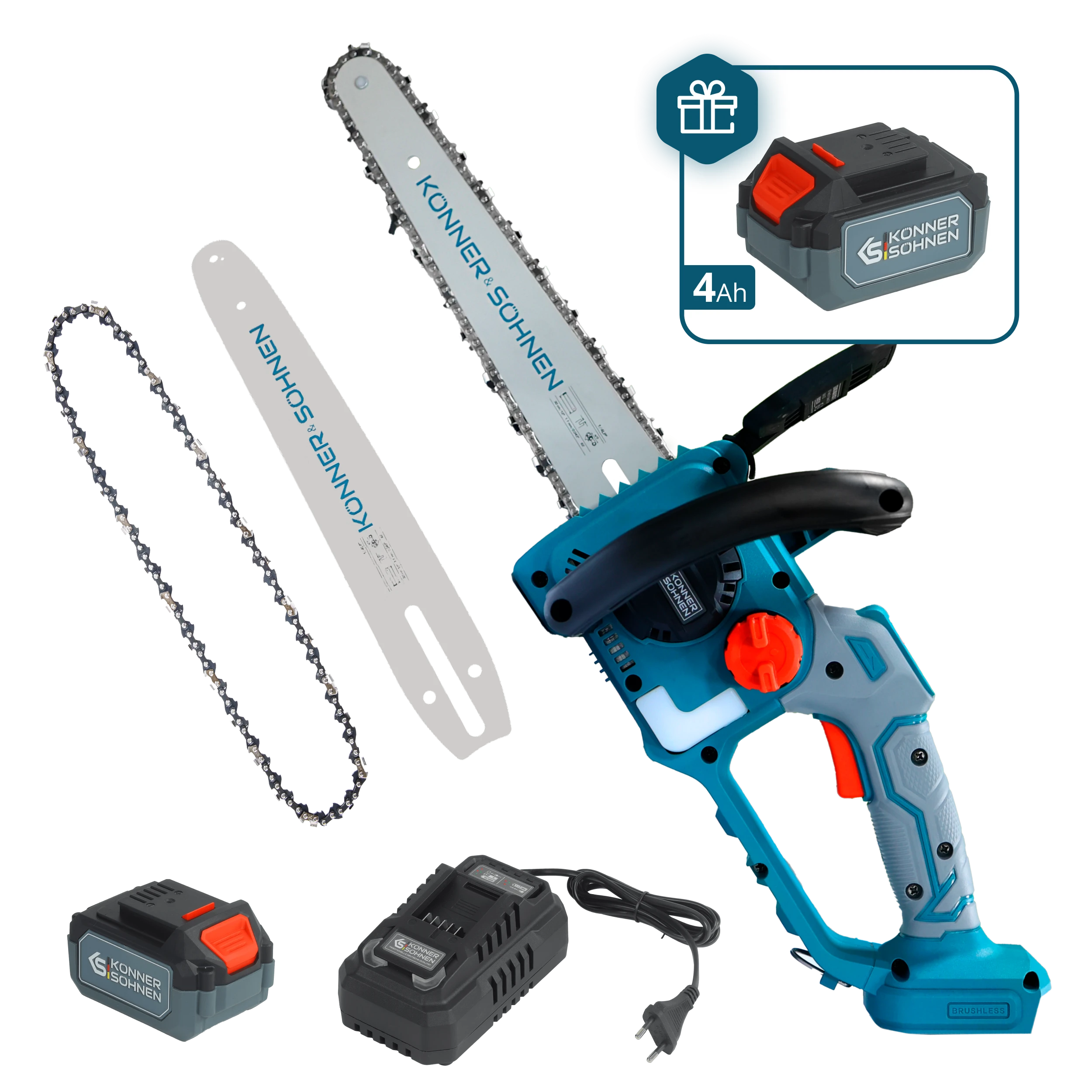 Пила ланцюгова акумуляторна Konner&Sohnen KS MCS20V-12 SET PLUS 20В акб 2х4А·год шина 30см ЗП 2.05кг