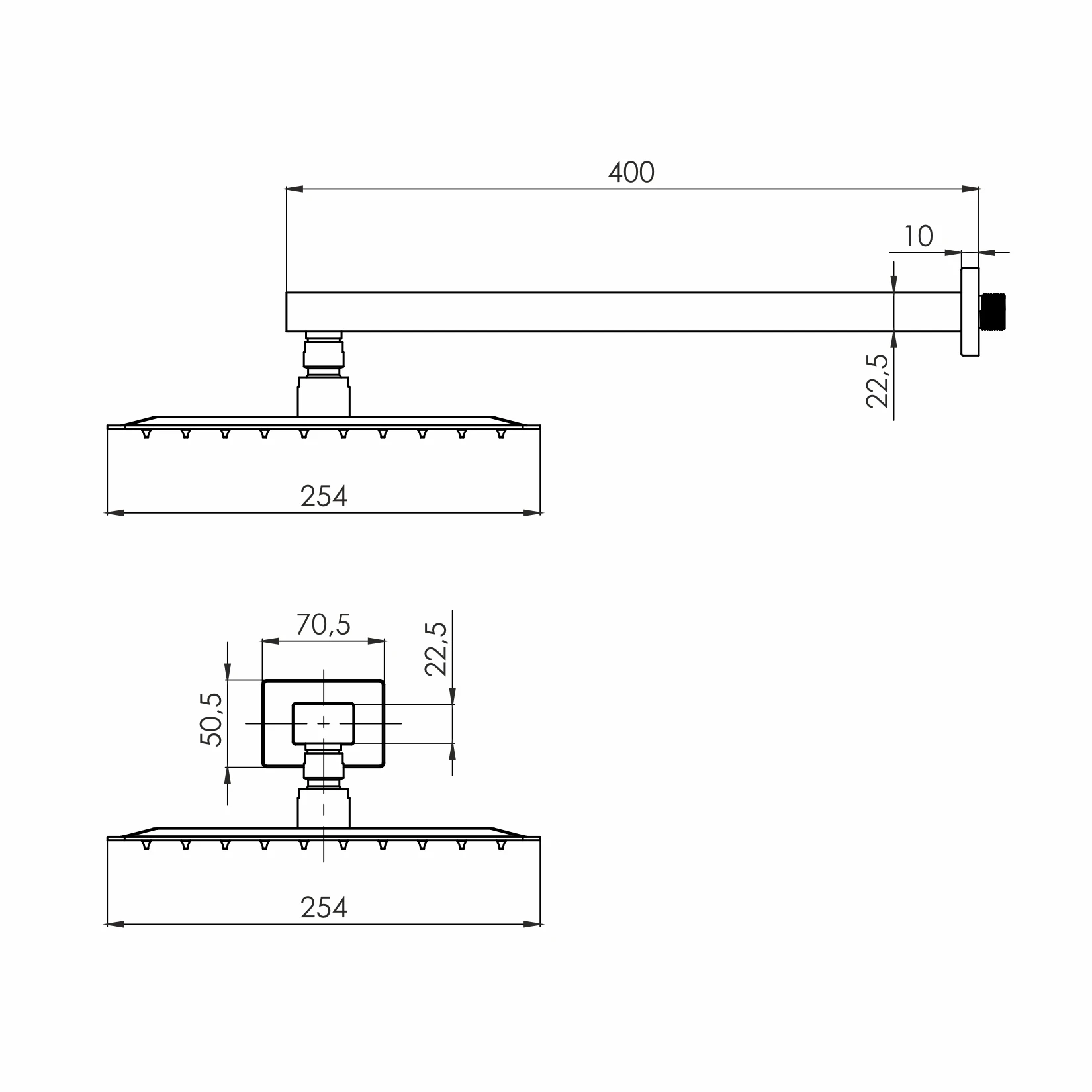 CASCADA R85 душ верхній, 250*250 мм, кронштейн, SS, cepillado bronce - 2