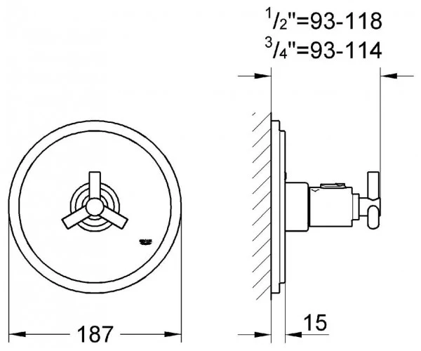 ATRIO-Центральний термотат GROHE 19147000 (верхня монтажна частина до 34101), хром - 2