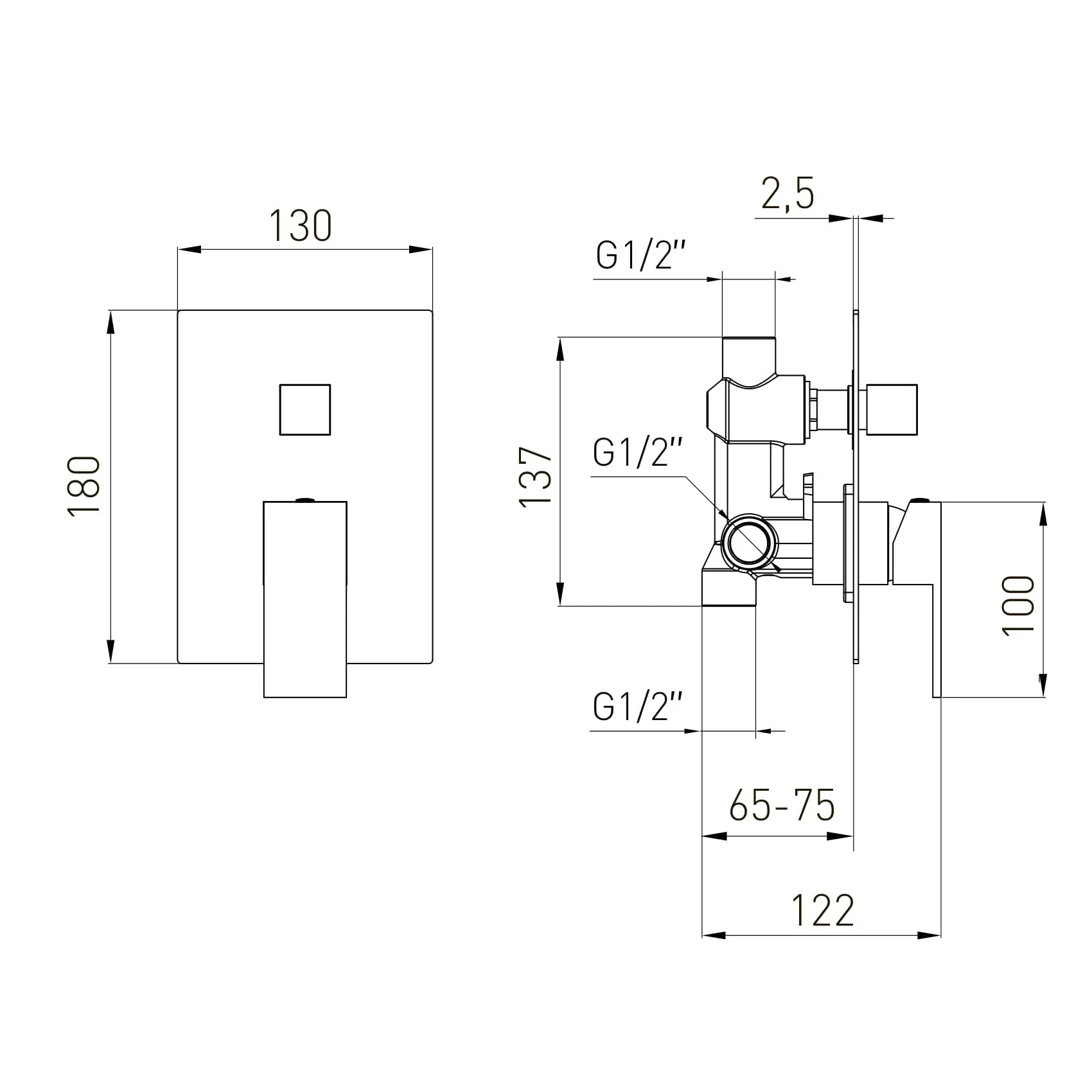 PARDO змішувач прихованого монтажу, 2-F, cromo - 2