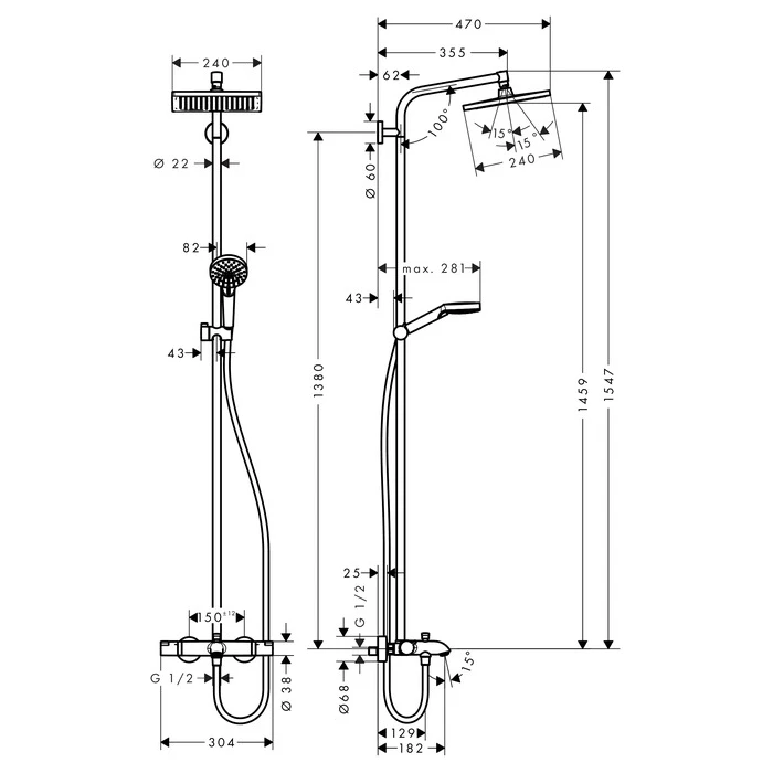 CROMETTA E 240 1jet Showerpipe душова система з термостатом  для ванни, хром - 2