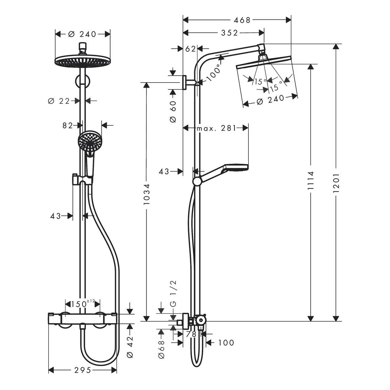 Crometta S 240 1jet Showerpipe Душова система з термостатом, хром - 2