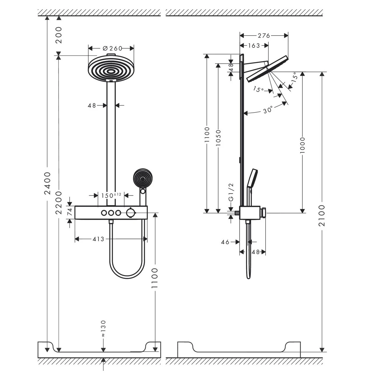 PULSIFY Showerpipe душова  система 260 з термостатом , чорний матовий - 2
