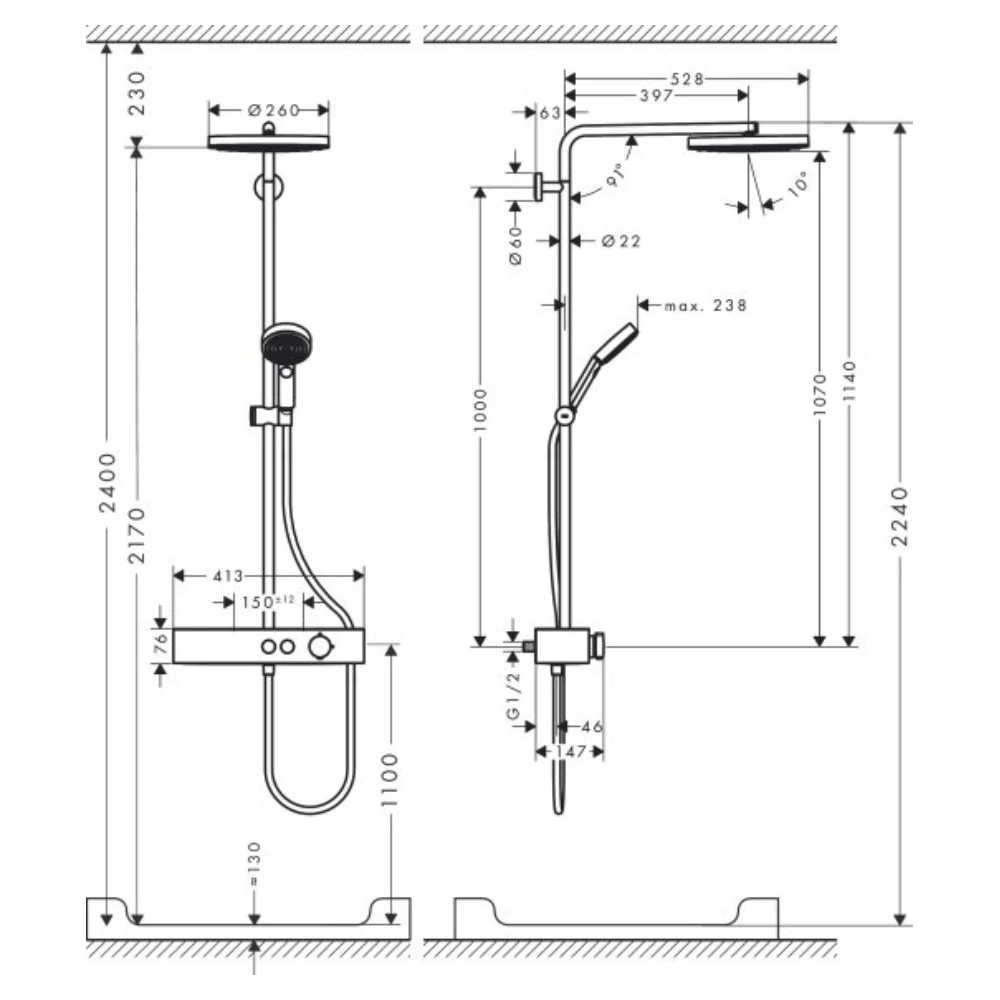 PULSIFY Showerpipe душова система 260 з термостатом, колір чорний матовий - 2