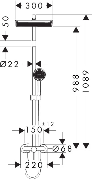ACTIVERA Q 290/180 1jet EcoSmart Showerpipe душова система зі змішувачем, хром - 2
