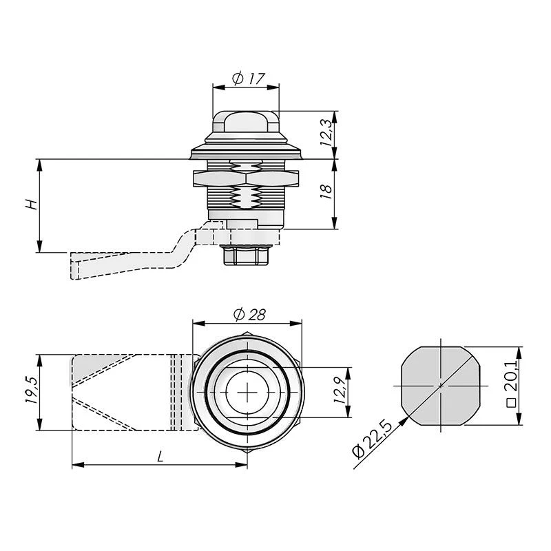 Гігієнічний замок Industrilas 6-147, нерж., GH=18 мм, h=0 мм, L=45 мм, IP69K - 2