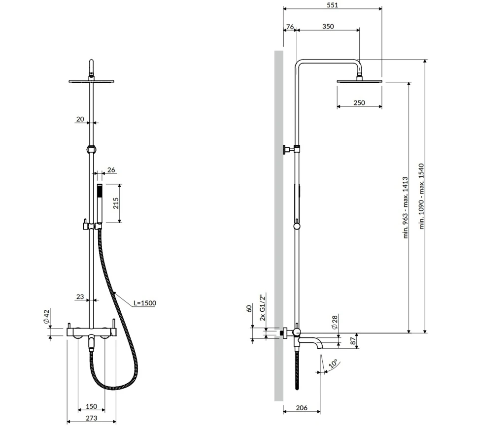 душова система Omnires Y brushed nickel (Y1234MNI) - 2