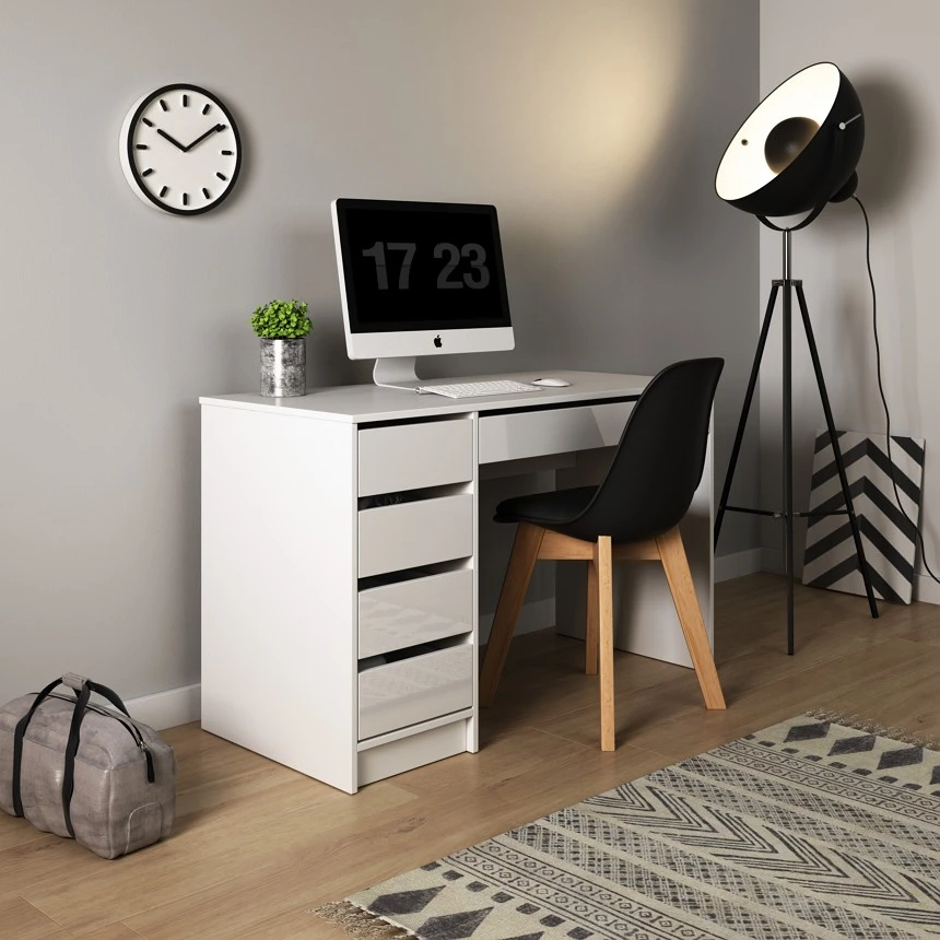 Стіл туалетний письмовий Perfect Home Ада / Ada 5S/120 з 5 шухядами Білий глянець (PFH-091306)