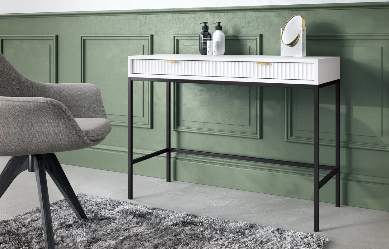 Стіл туалетний Perfect Home Нова / Nova з 2 шухлядами та чорними ніжками T104 Білий (PFH-091266)