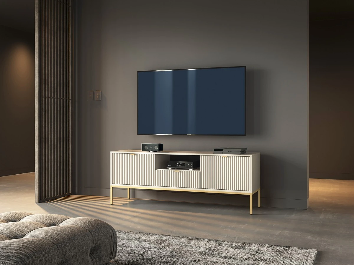 Тумба під телевізор Perfect Home Нова / Nova 2-дверна з 1 шухлядою і золотими ніжками RTV154 Кашемір