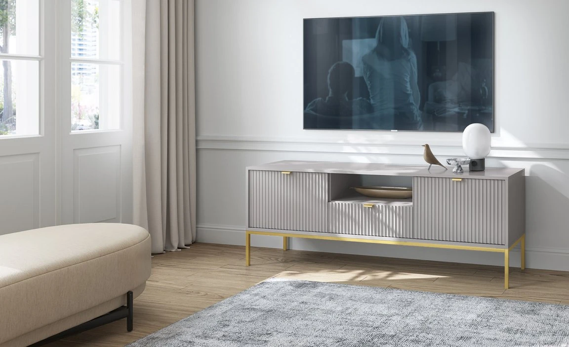 Тумба під телевізор Perfect Home Нова / Nova 2-дверна з 1 шухлядою і золотими ніжками RTV154 Сірий (