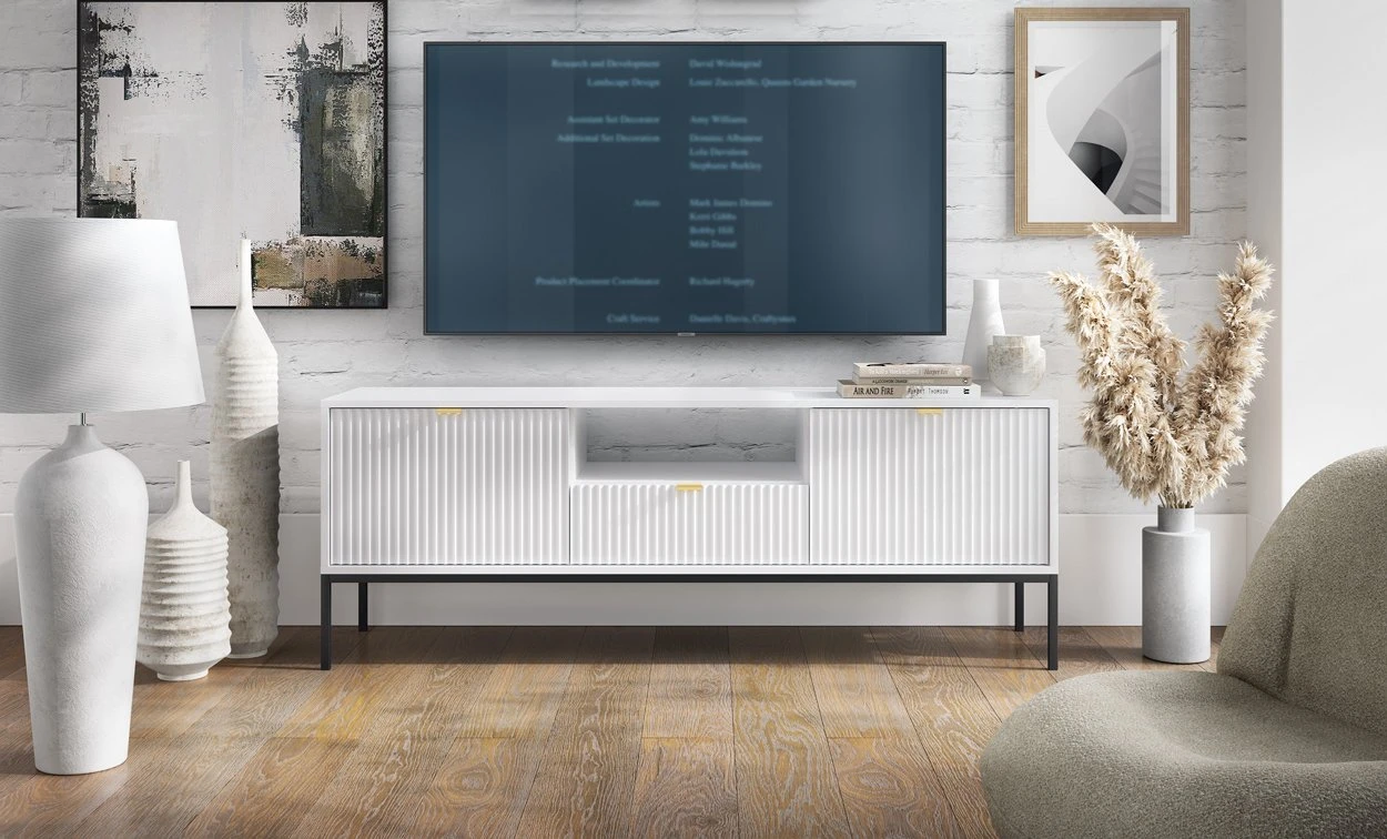 Тумба під телевізор Perfect Home Нова / Nova 2-дверна з 1 шухлядою і чорними ніжками RTV154 Білий (P