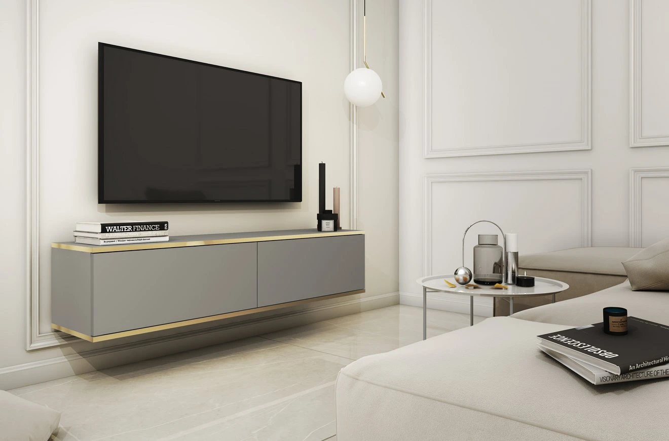Тумба під телевізор навісна Perfect Home Оро / Oro 2-дверна RTV135 Сірий (PFH-091350)