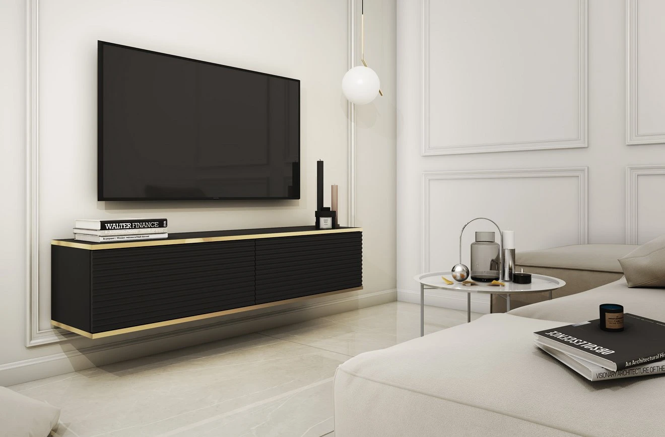 Тумба під телевізор навісна Perfect Home Оро / Oro 2-дверна RTV135 MDF Чорний (PFH-091355)