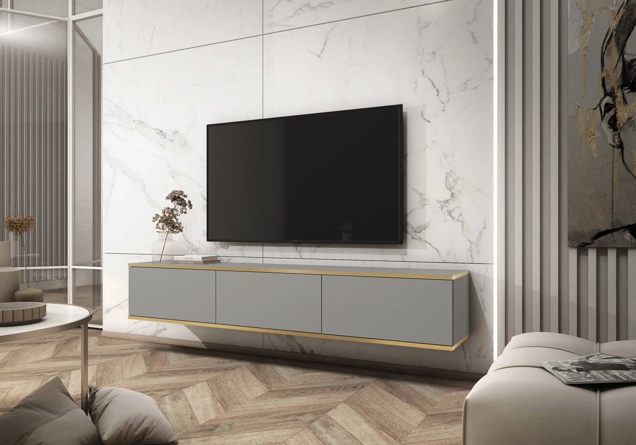 Тумба під телевізор навісна Perfect Home Оро / Oro 3-дверна RTV175 Сірий (PFH-091360)
