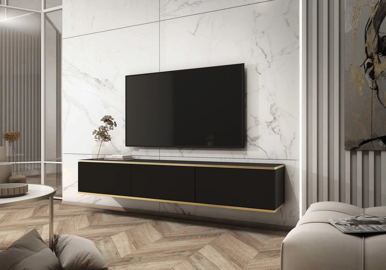 Тумба під телевізор навісна Perfect Home Оро / Oro 3-дверна RTV175 Чорний (PFH-091362)