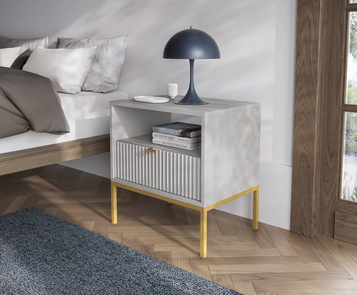 Тумба приліжкова Perfect Home Нова / Nova з 1 шухлядою і золотими ніжками S54 Сірий (PFH-091257)