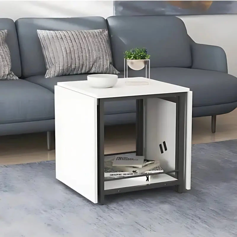 Стіл журнальний трансформер Куб Комбо Ferrum-decor 540x532x500 Чорний метал ДСП Біле 16 мм (FRD-1051