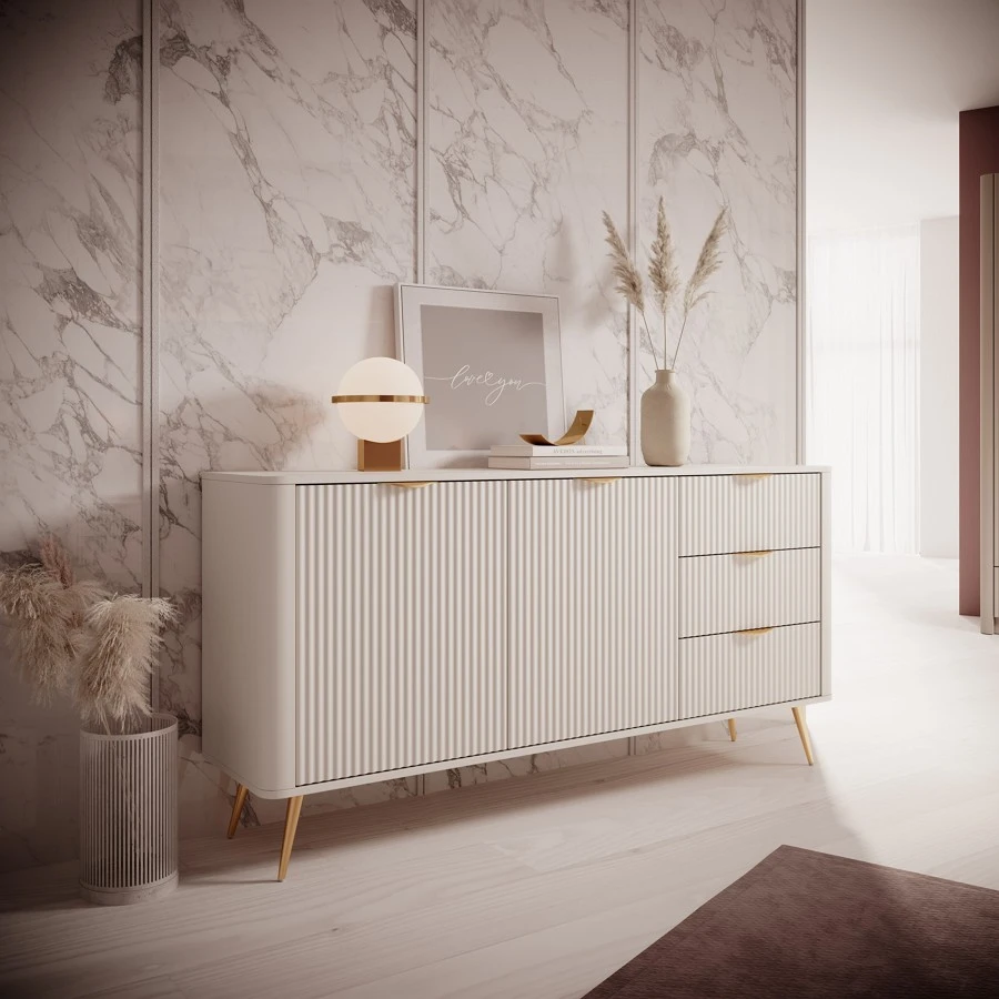 Комод Perfect Home Ланте / Lante 2-дверний з 3 шухлядами і золотими ніжками 2D3S/163 Беж (PFH-091180
