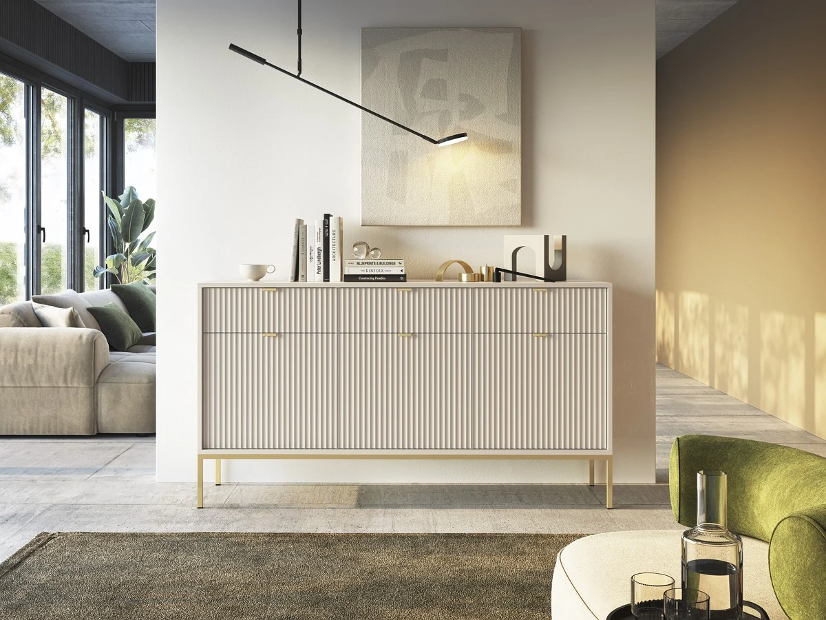 Комод Perfect Home Нова / Nova 3-дверний з 3 шухлядами і золотими ніжками KSZ154 Кашемір (PFH-091245