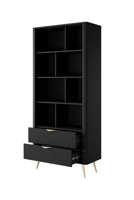 Стелаж Perfect Home Ланте / Lante 2S з 2 шухлядами і золотими ніжками Чорний (PFH-091189) - 2