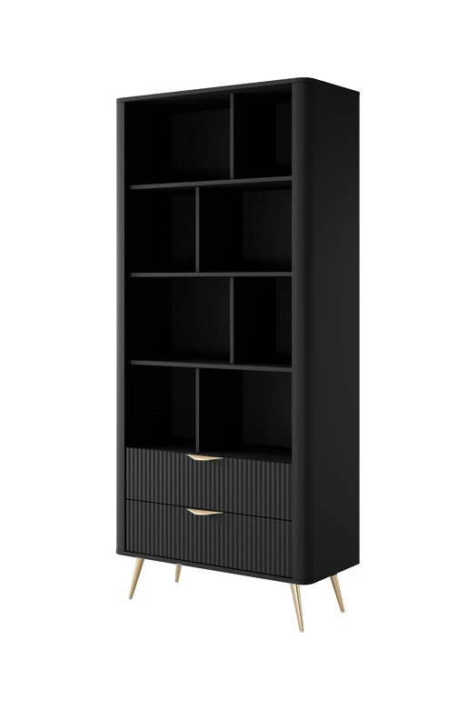 Стелаж Perfect Home Ланте / Lante 2S з 2 шухлядами і золотими ніжками Чорний (PFH-091189)