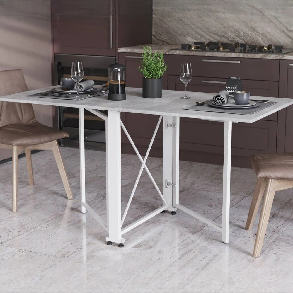 Стіл-книга трансформер Оріон 2 Ferrum-decor 750x1520x730 Білий метал ДСП Бетон 16 мм (FRD-104596)