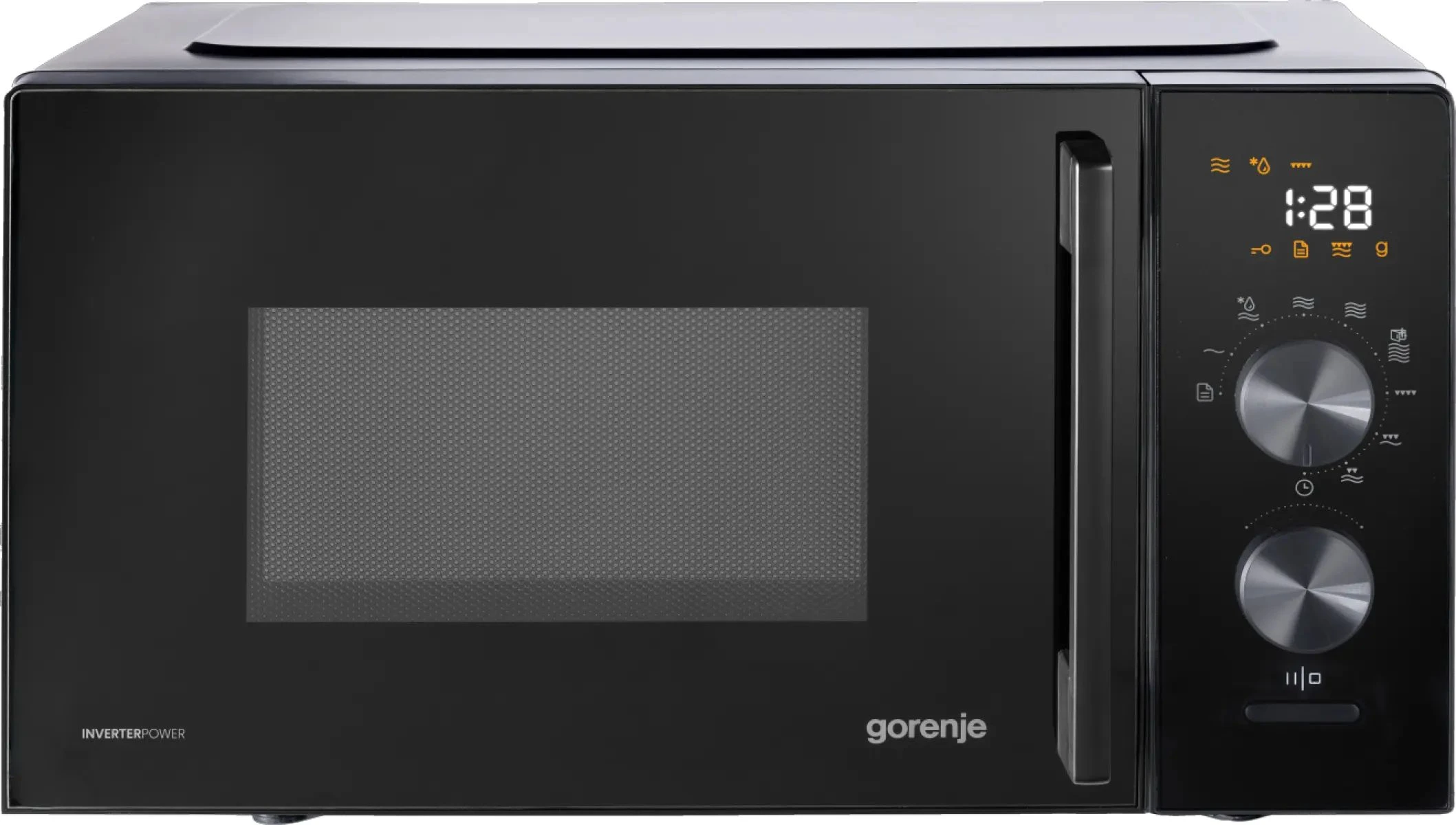 Мікрохвильова піч Gorenje, 20л, електр. керув., 800Вт, гриль, дисплей, 20 програм, інвертор, чорний