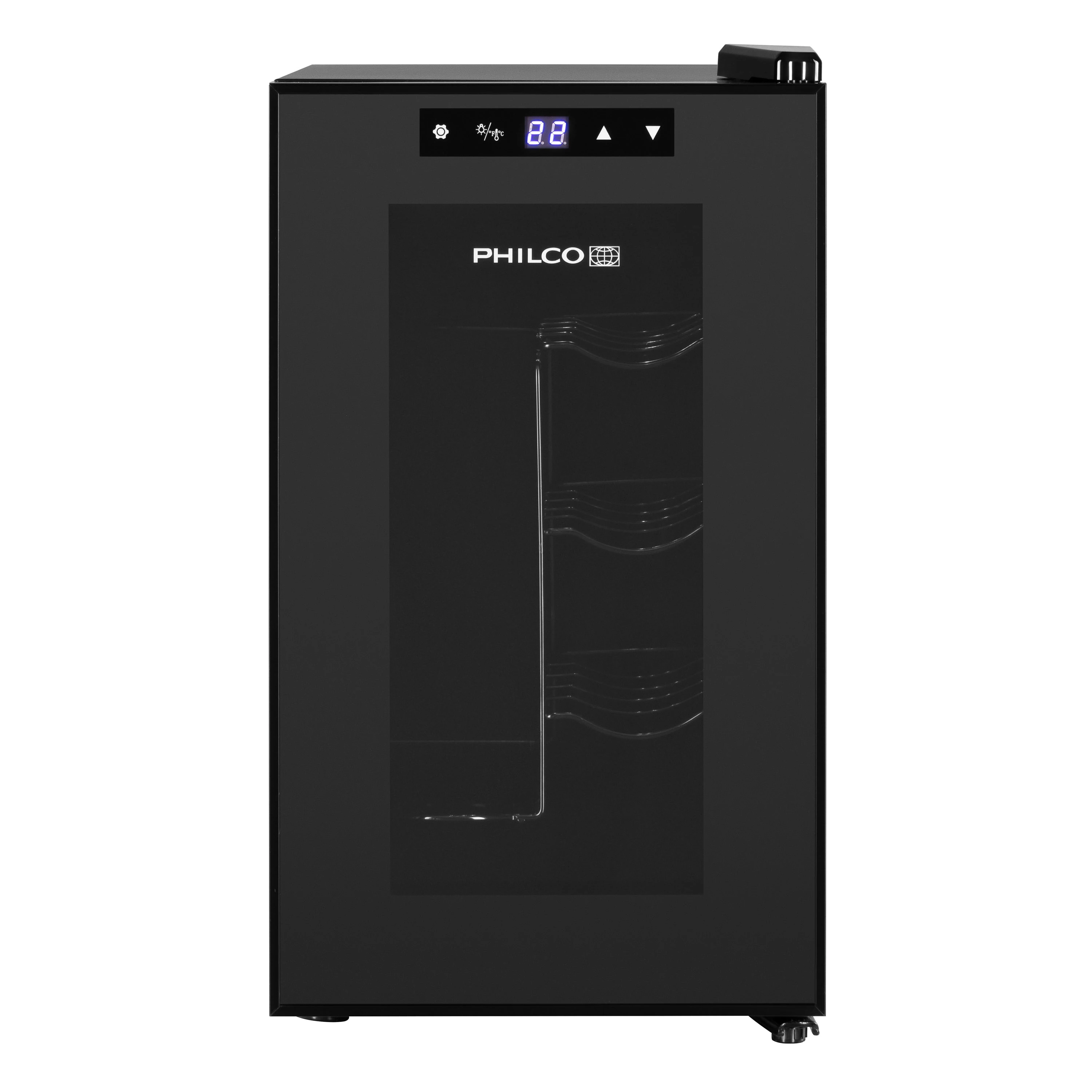 Холодильник Philco для вина, 45х25х50, холод.відд.-21л, зон - 1, бут-8, диспл, підсвітка, металеві п
