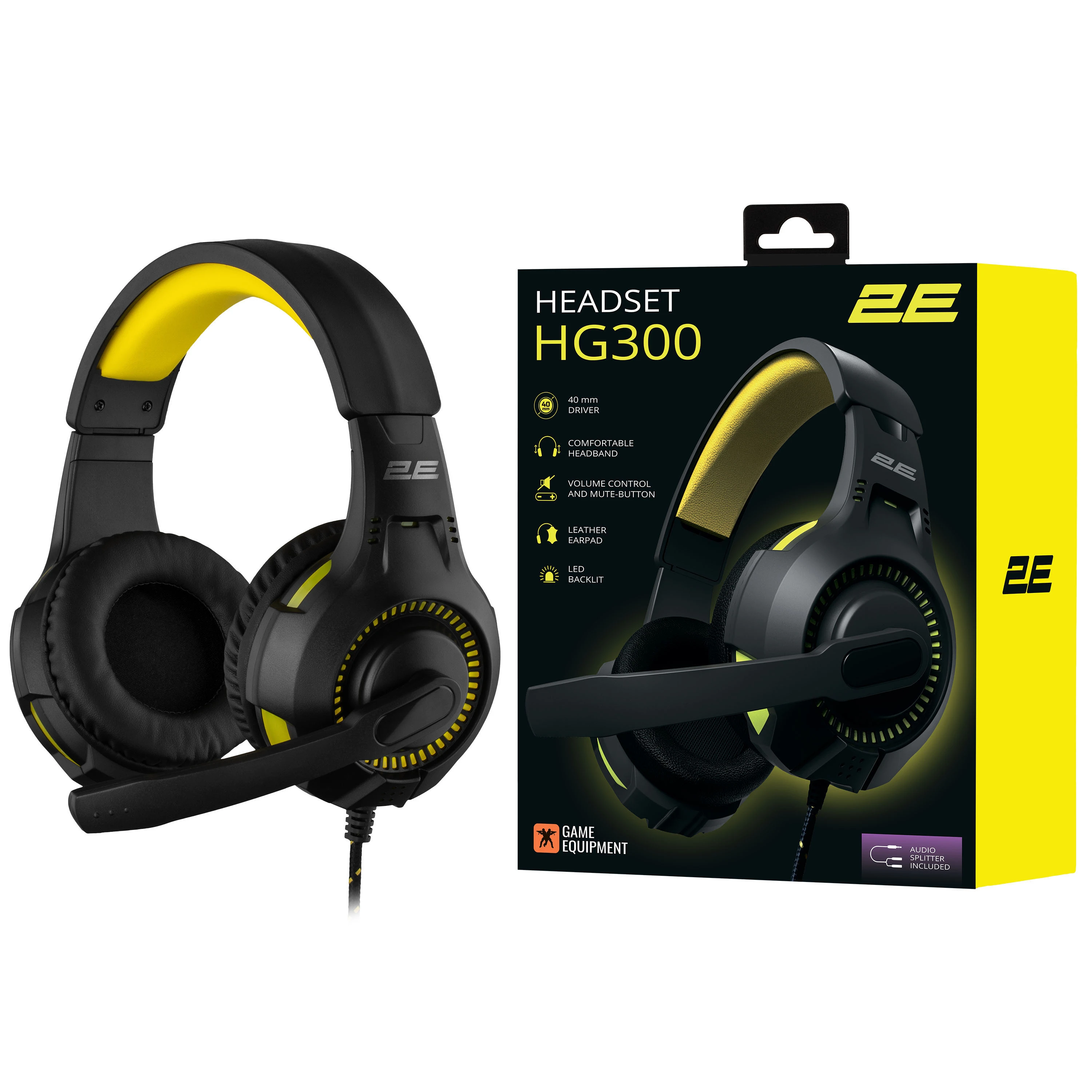 Гарнітура ігрова 2E GAMING HG300, mini-jack/dual 3.5мм, LED, 2м, чорний - 2