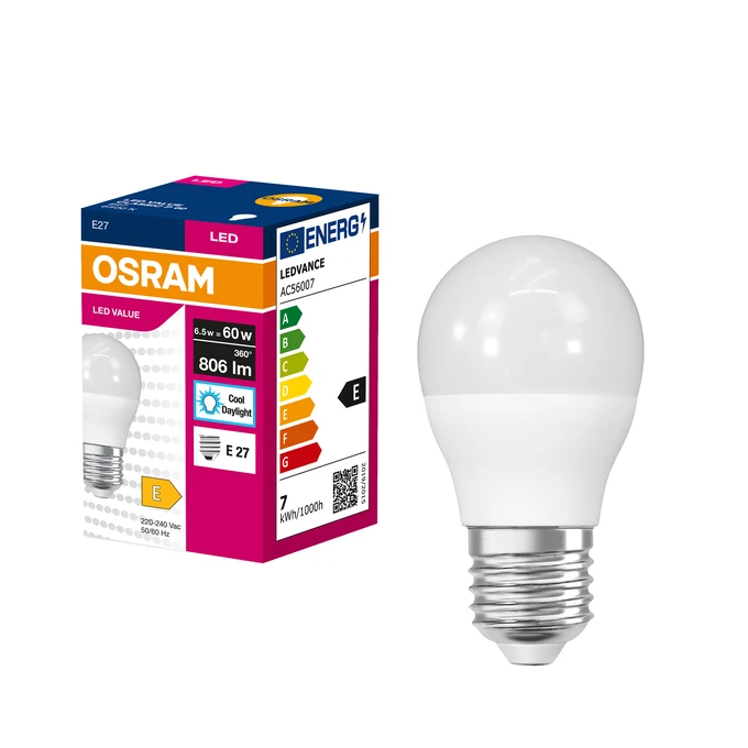 Лампа OSRAM LED VALUE CLASSIC P E27 6.5Вт 6500K 806Лм