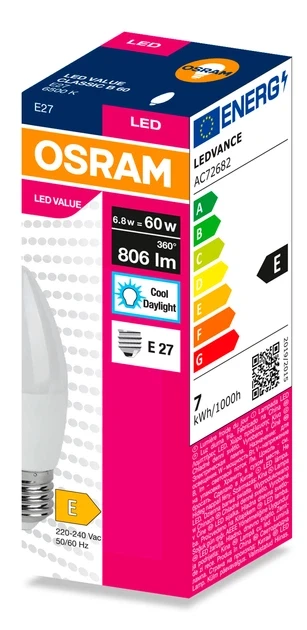 Лампа OSRAM LED E27 6.8Вт 3000К 806Лм В60 VALUE - 2