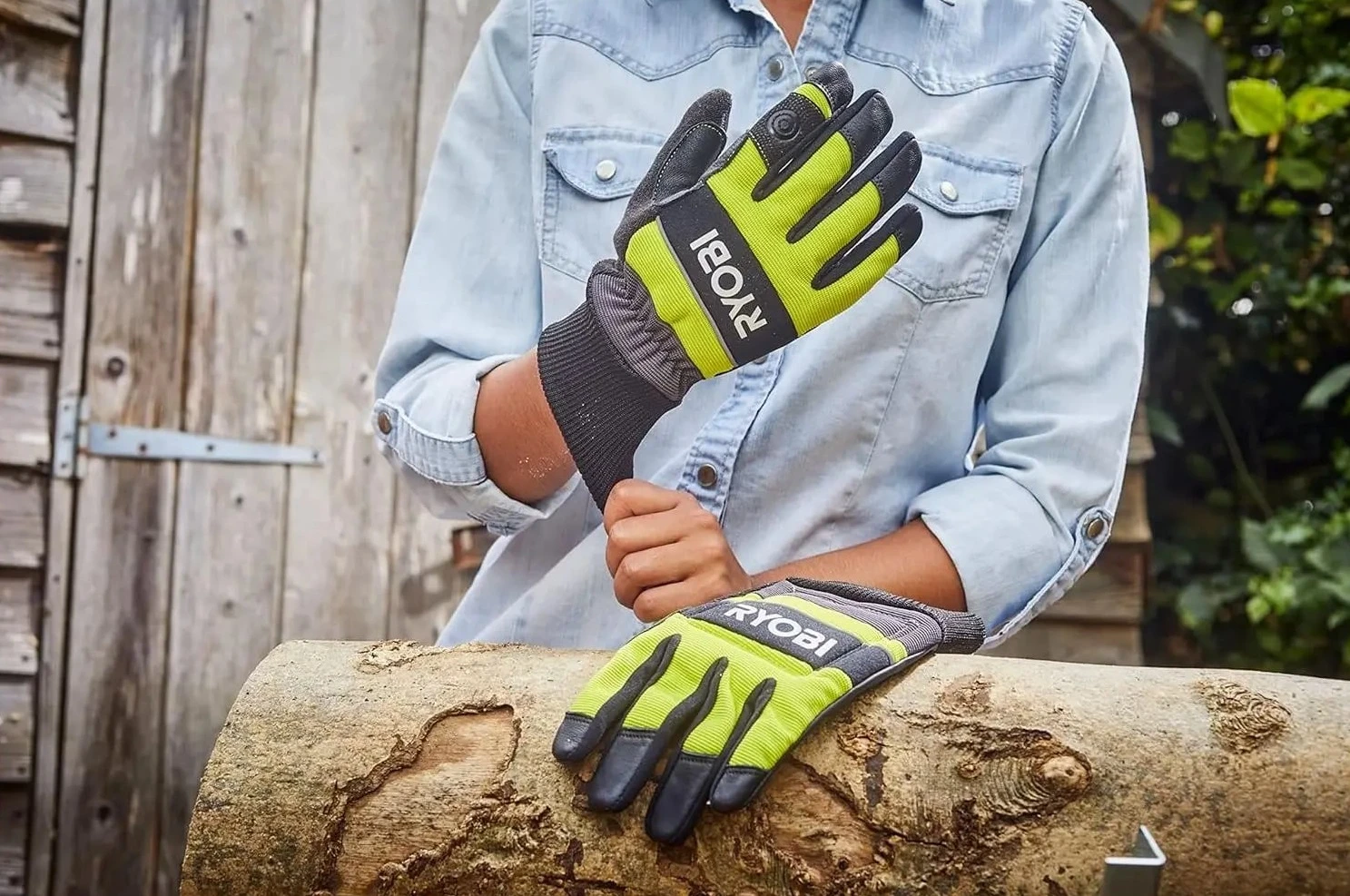Рукавички робочі Ryobi RAC258M, козяча шкіра, захист від порізів, р.M, чорно-жовтий - 2