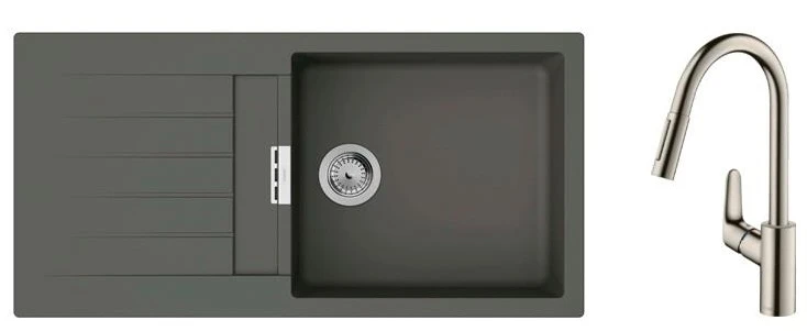 Набір для кухні Hansgrohe , гранітна мийка S520-F480 + зміш. Focus M41, сірий камінь-сталь