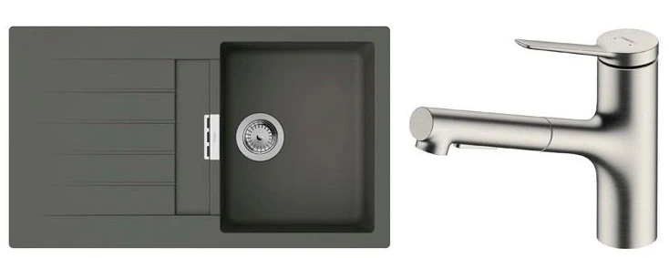 Набір для кухні Hansgrohe , гранітна мийка S520-F345 + зміш. Zesis M33, сірий камінь-сталь