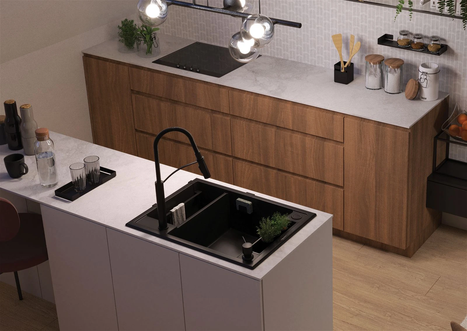 Мийка кухонна Deante Magnetic, граніт, прямокут., з крилом, 690х500х219мм, чаша - 1.5, врізна, антра - 2