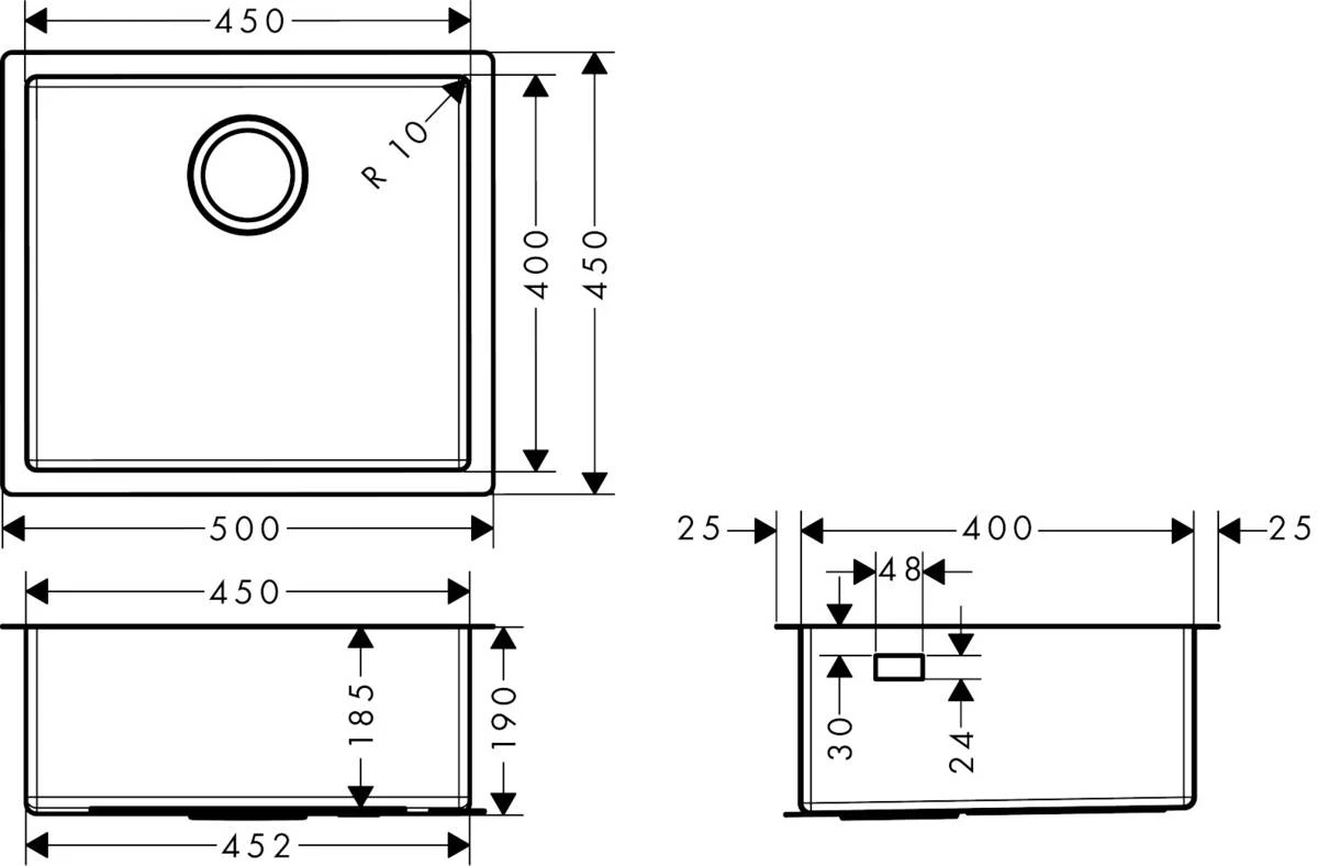 Мийка кухонна Hansgrohe Combi S71, нерж.сталь, прямокутник, без крила, 500x450x185мм, чаша - 1, вріз - 2